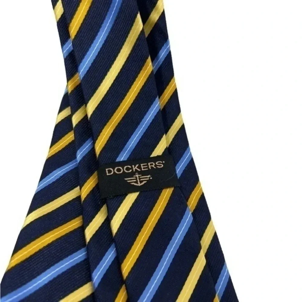 Dockers Boy's Necktie Blue Gold Diagonal‎ Stripes 100% Polyester 3.5 x 48 inches